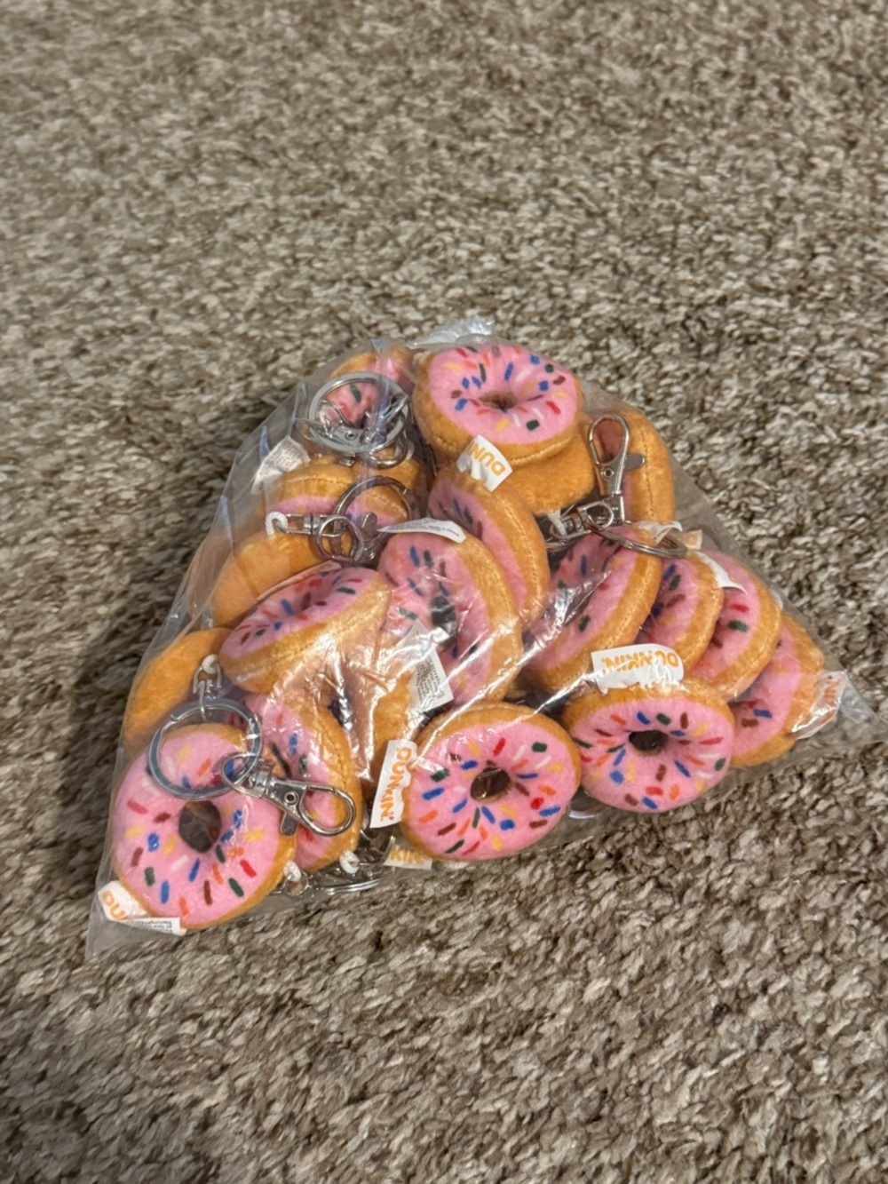 Dunkin' Pink Frosted Donut Keychain - Pack of Plush Keyrings